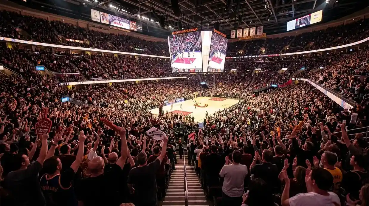 Täysi NBA-areena kotijoukkueen fanien luomassa tunnelmassa